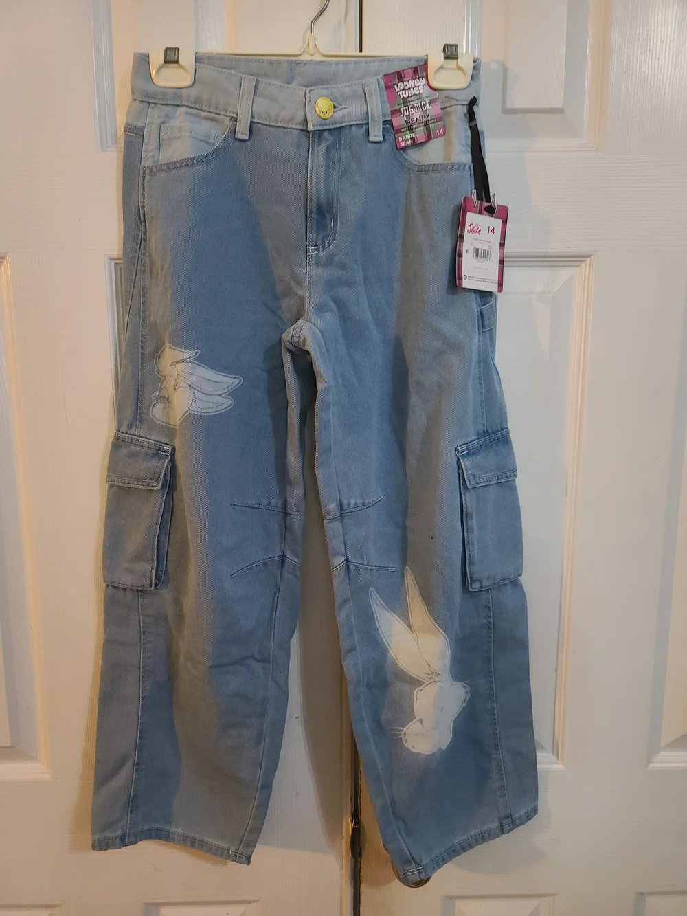 Girls Bundle Justice Barrel Leg Cargo Pants, Shirt, Pajamas and Bag